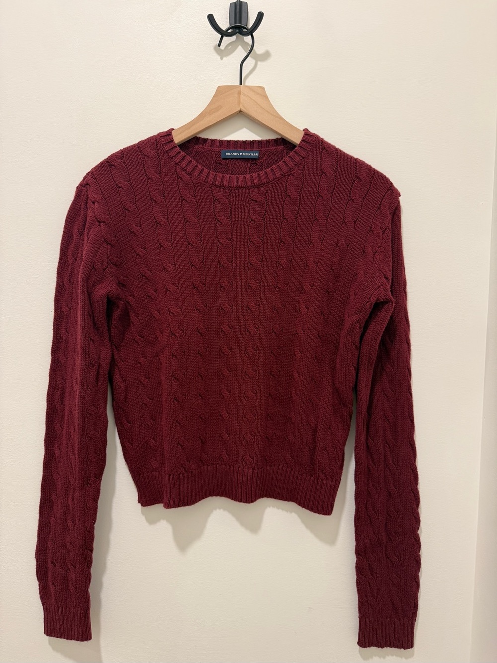 Brandy Melville Cable-Knit Crewneck Sweater - Burgundy